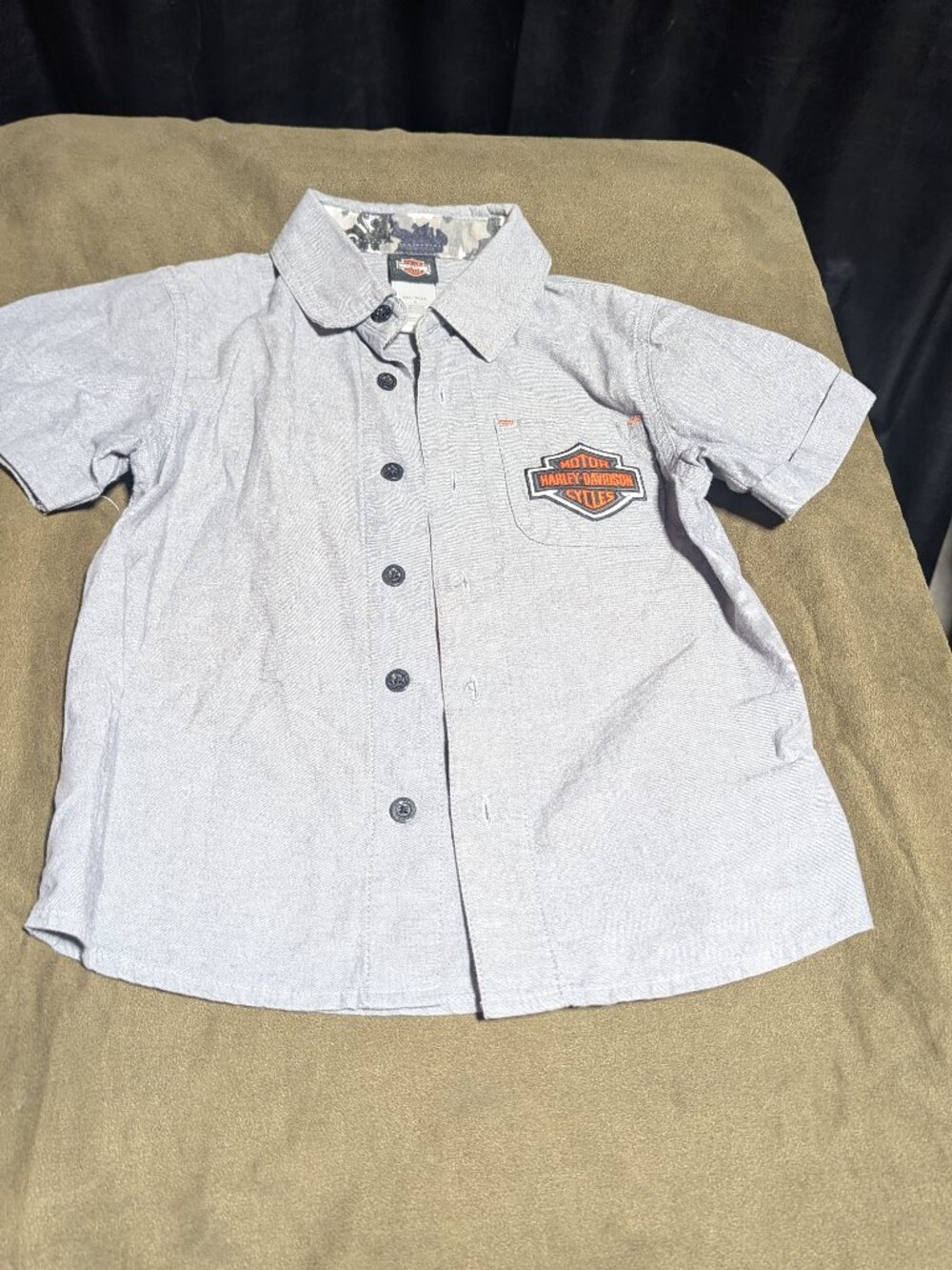 Harley-Davidson Youth Toddler Boys Short Sleeve Chambray Button Up Shirt Size 4